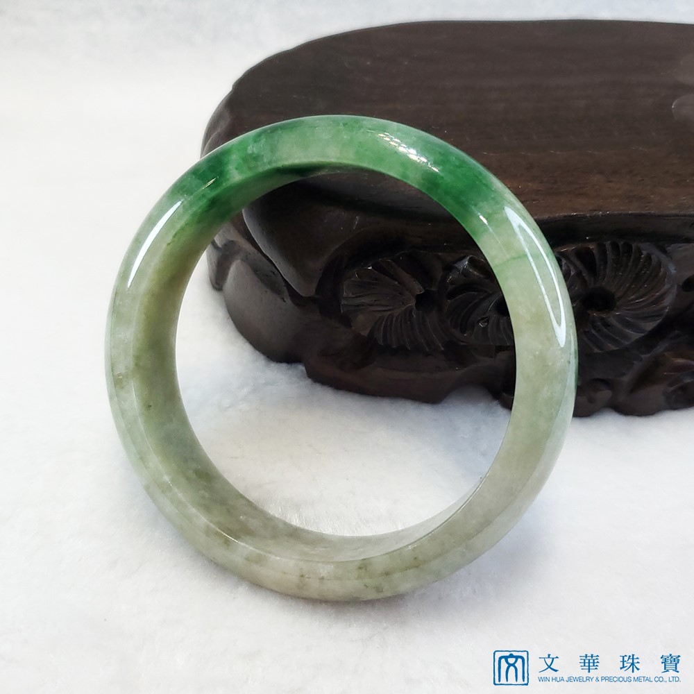 翡翠豆種帶翠玉鐲 19圍 平安鐲