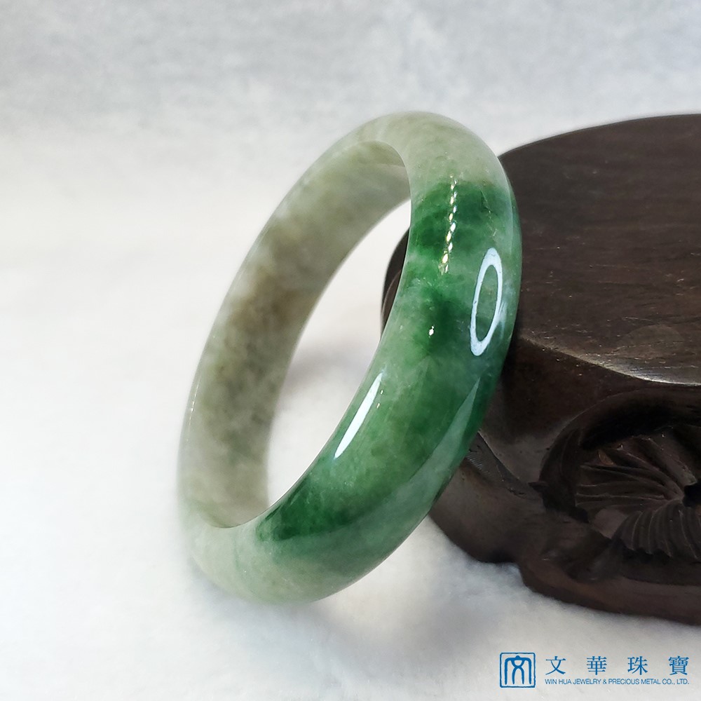 翡翠豆種帶翠玉鐲 19圍 平安鐲