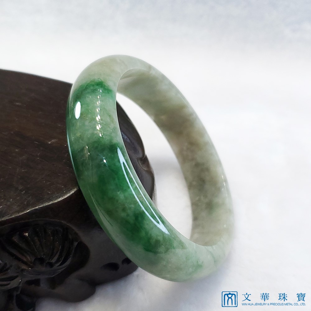 翡翠豆種帶翠玉鐲 19圍 平安鐲