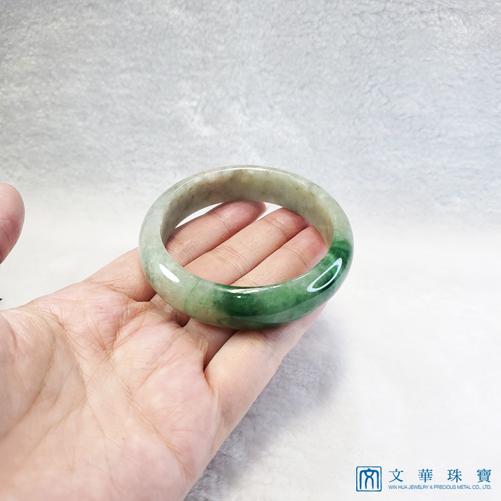 翡翠豆種帶翠玉鐲 19圍 平安鐲