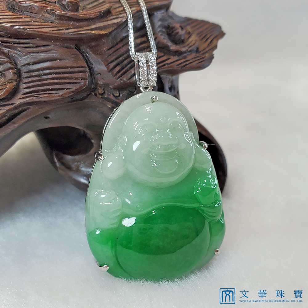 翡翠白底青彌勒佛玉墜