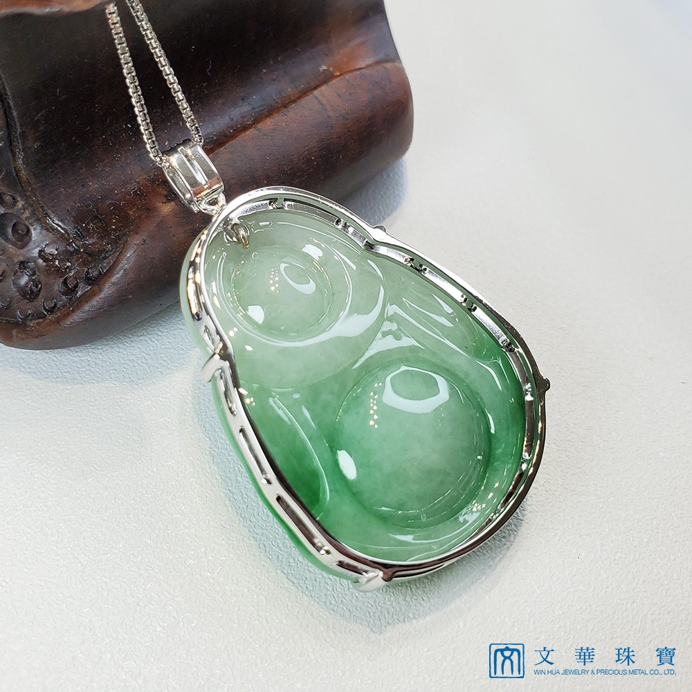 翡翠白底青彌勒佛玉墜