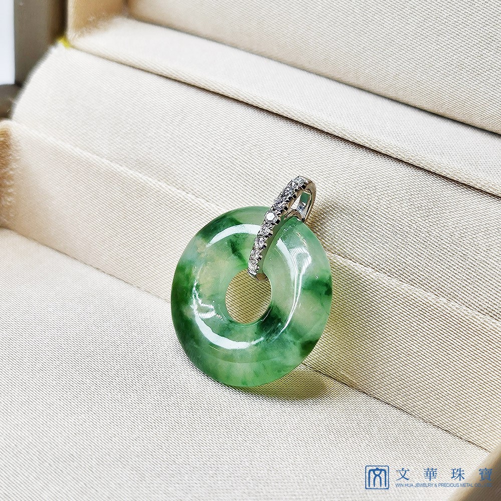 玻璃種飄綠花平安扣玉墜(已售出)