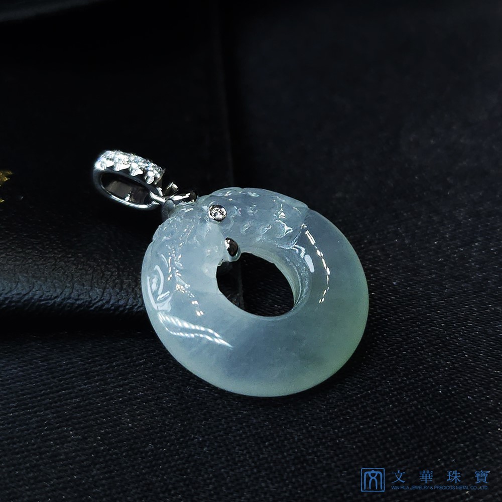 高冰雙龍玉扣鑽墜