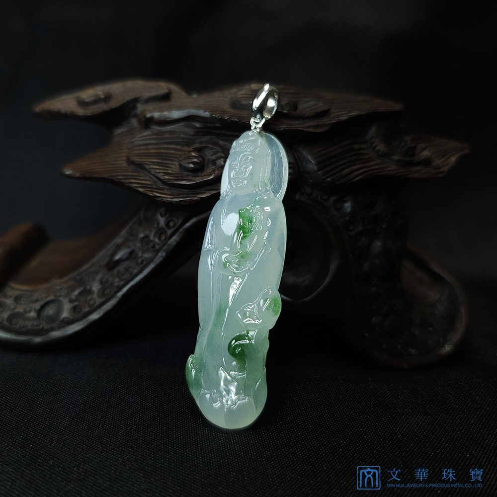 冰種飄綠觀音玉墜