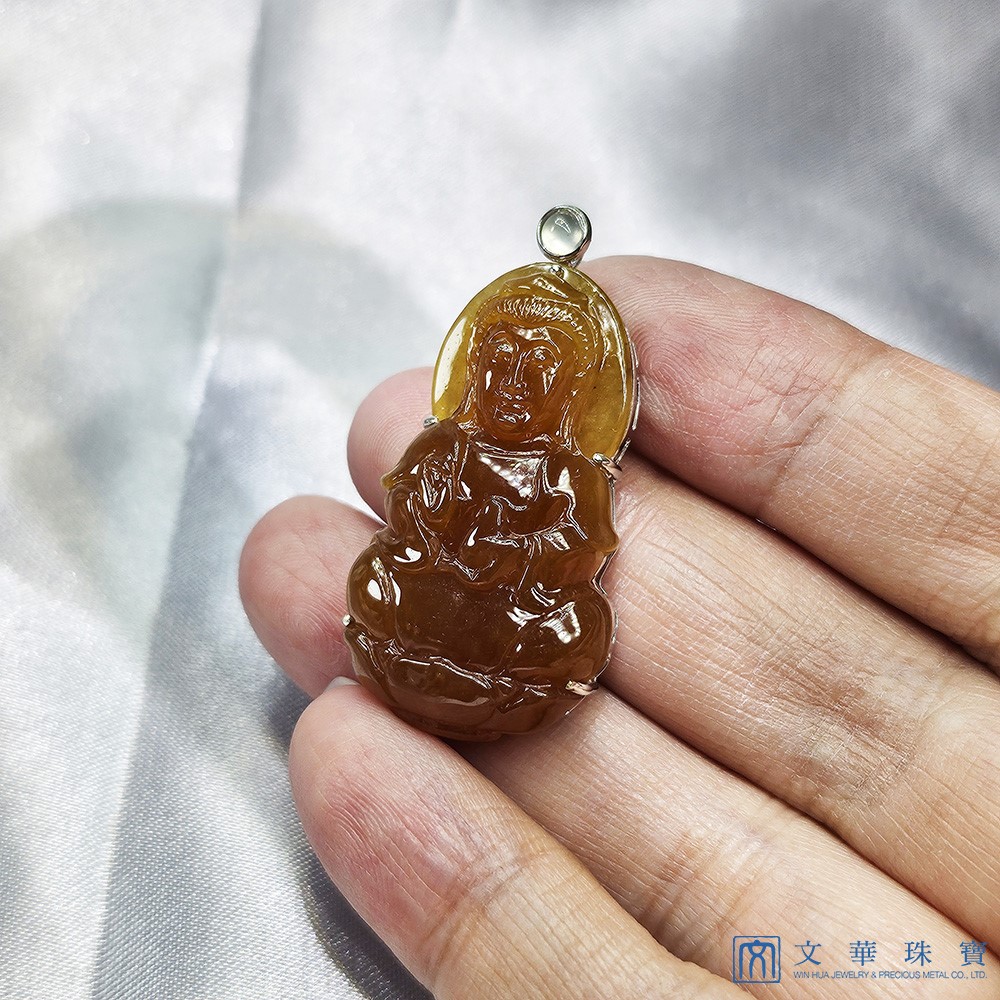 冰種紅翡翠觀音玉墜 附中國寶石鑑定證書