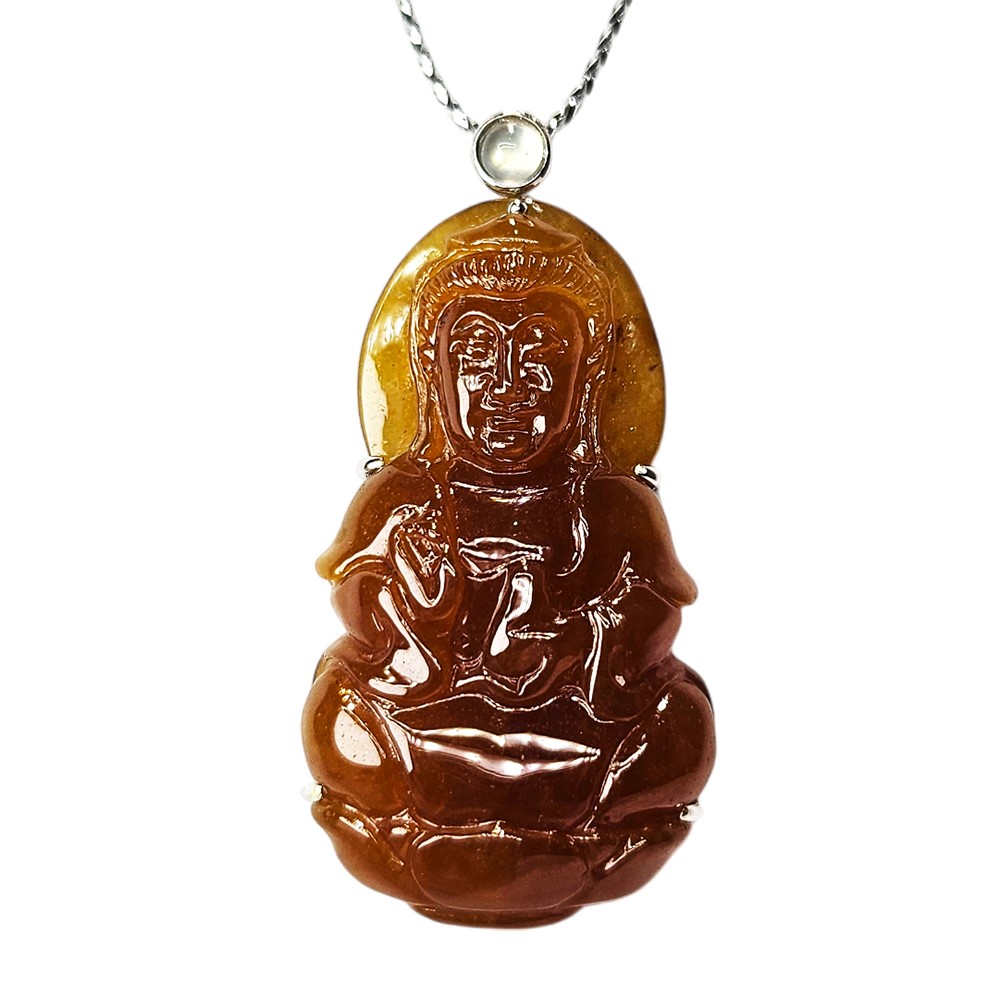 冰種紅翡翠觀音玉墜 附中國寶石鑑定證書