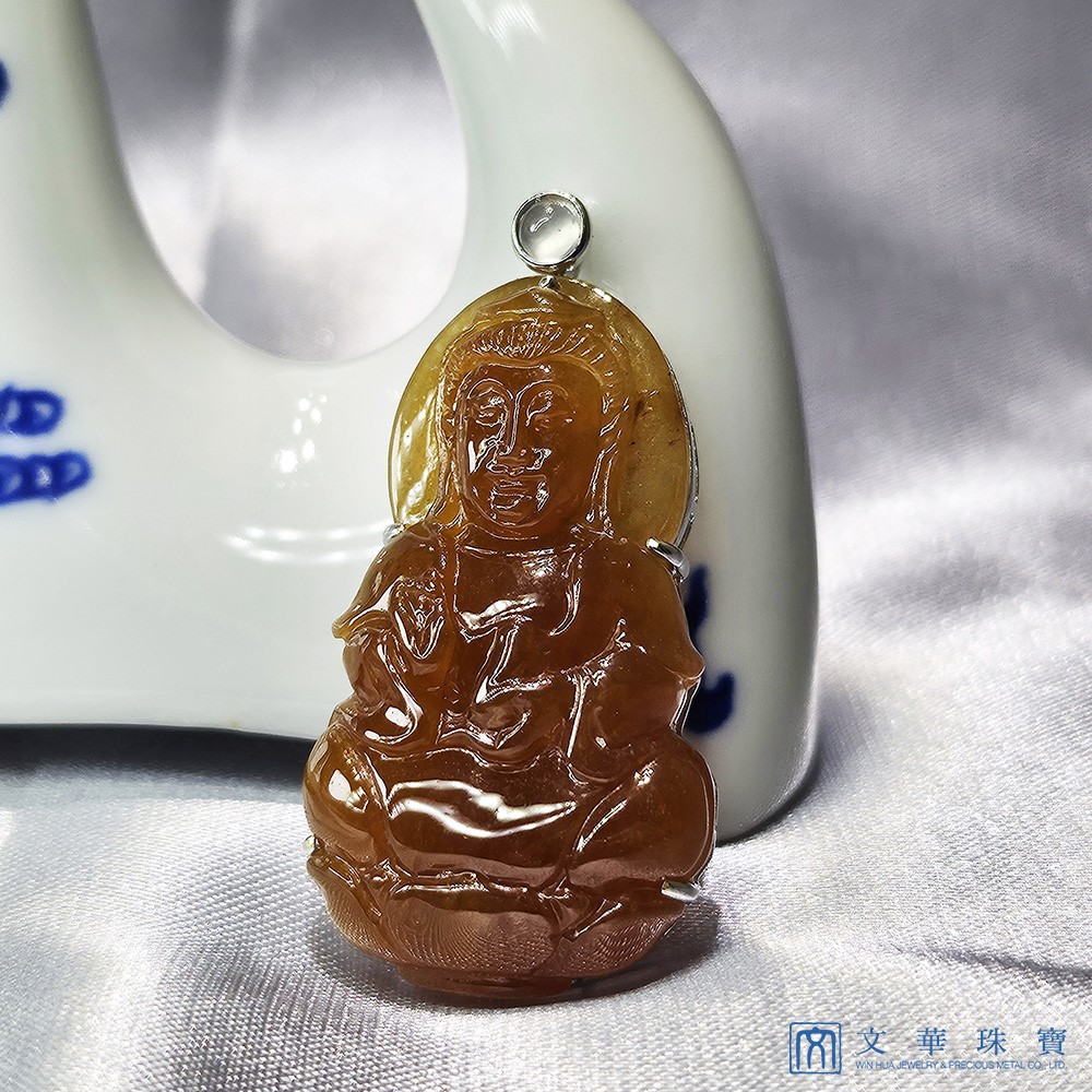 冰種紅翡翠觀音玉墜 附中國寶石鑑定證書