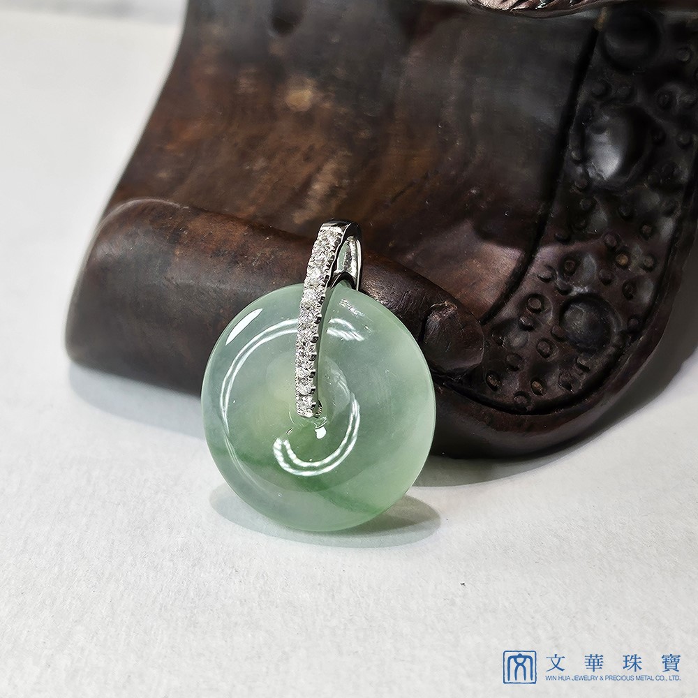翡翠玻璃種飄綠平安扣玉墜 附中國寶石證書