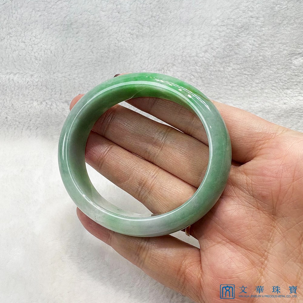 翡翠芙蓉綠帶翠綠金絲寬版貴妃鐲 約17圍