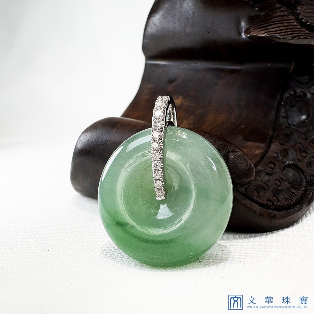 漸層翠綠平安扣翡翠鑽墜(已售出)