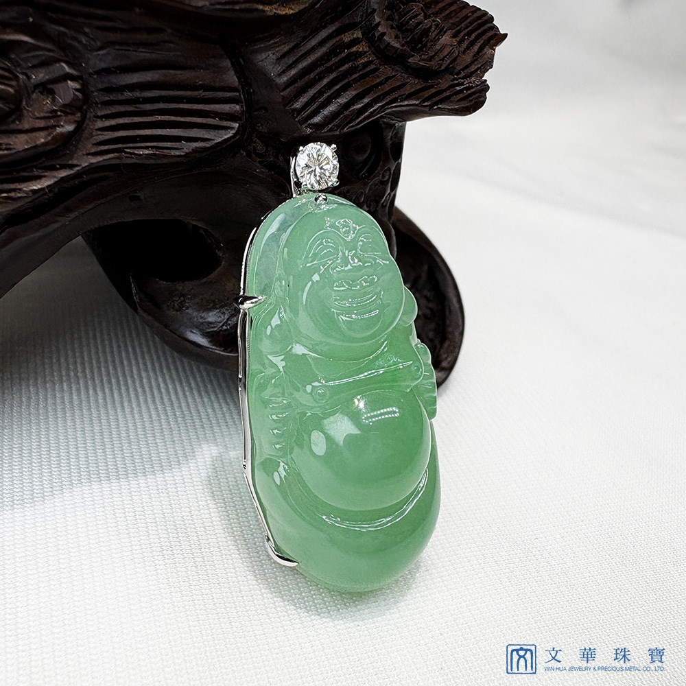 蘋果綠滿色彌勒佛翡翠玉墜 贈中國寶石鑑定證書