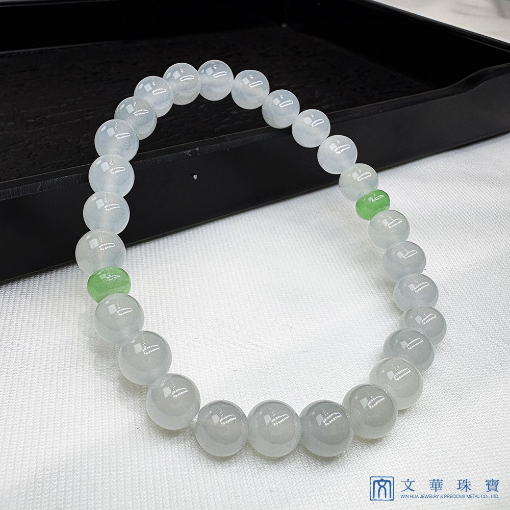 冰心綠意翡翠玉珠手鍊 約6.8mm 共28枚