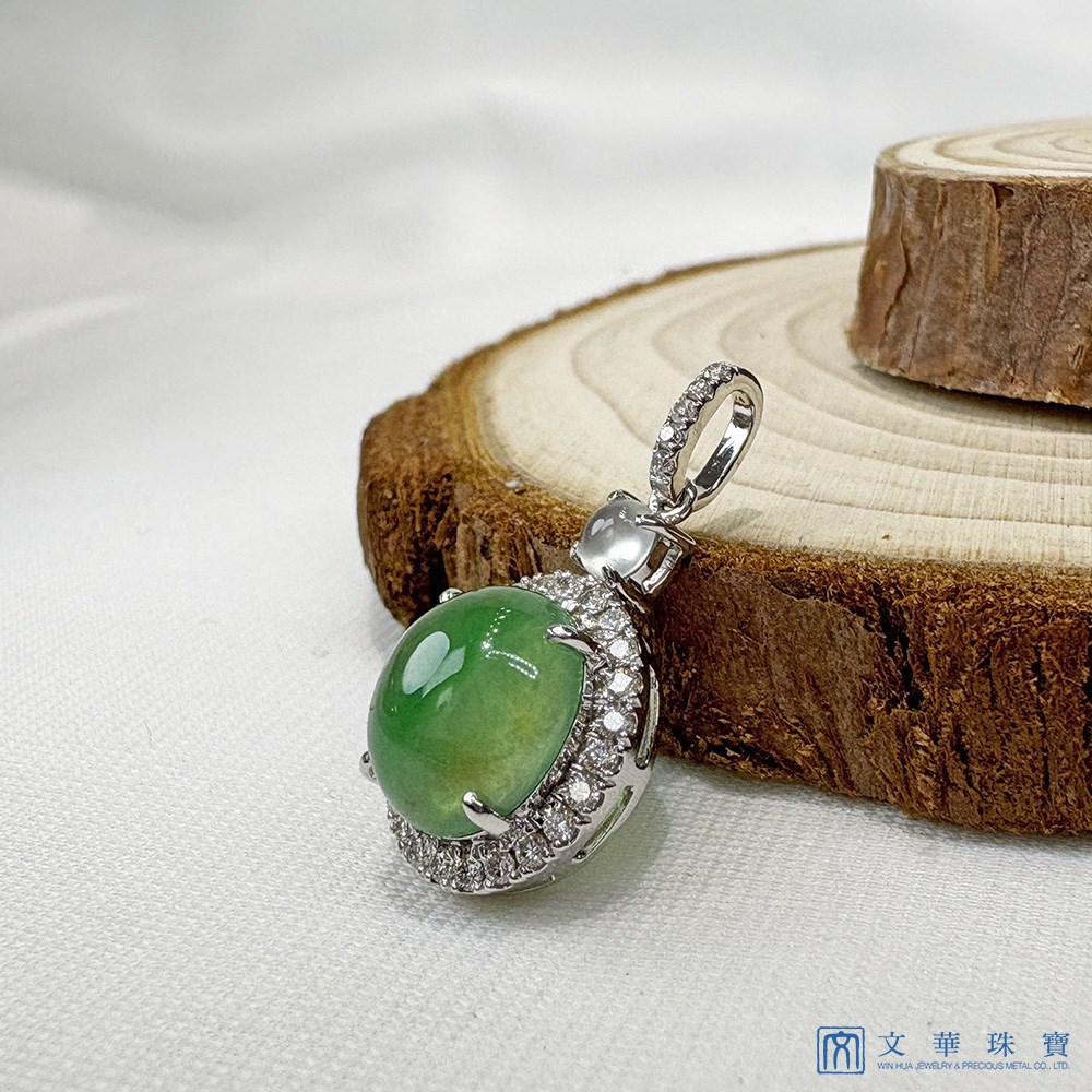 翡翠玻璃種漸層雙色蛋面鑽墜