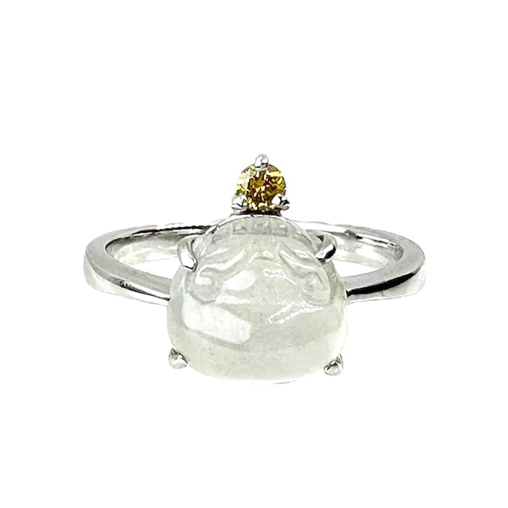 高冰種三腳蟾咬錢招財玉戒 國際圍9.5圍