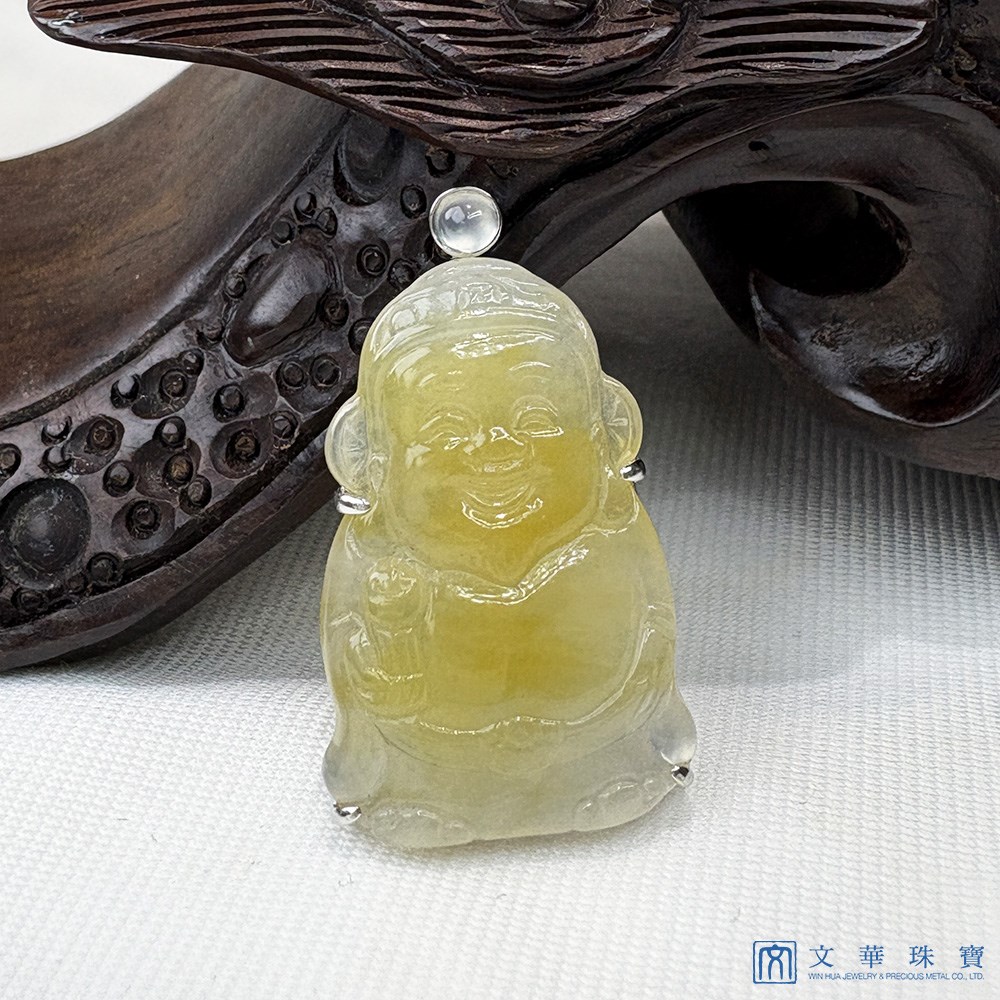 冰種金蜜黃翡財神玉墜
