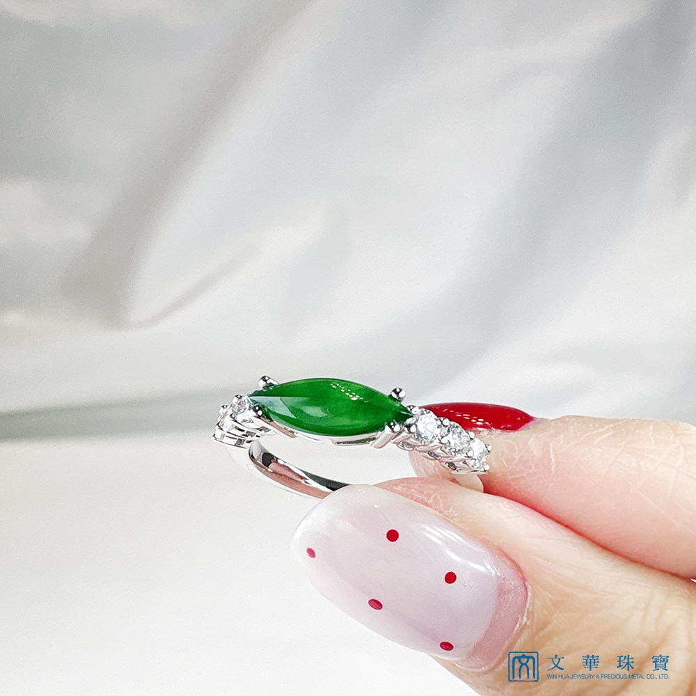 翡翠隨形如葉鑽石線戒 國際圍11圍