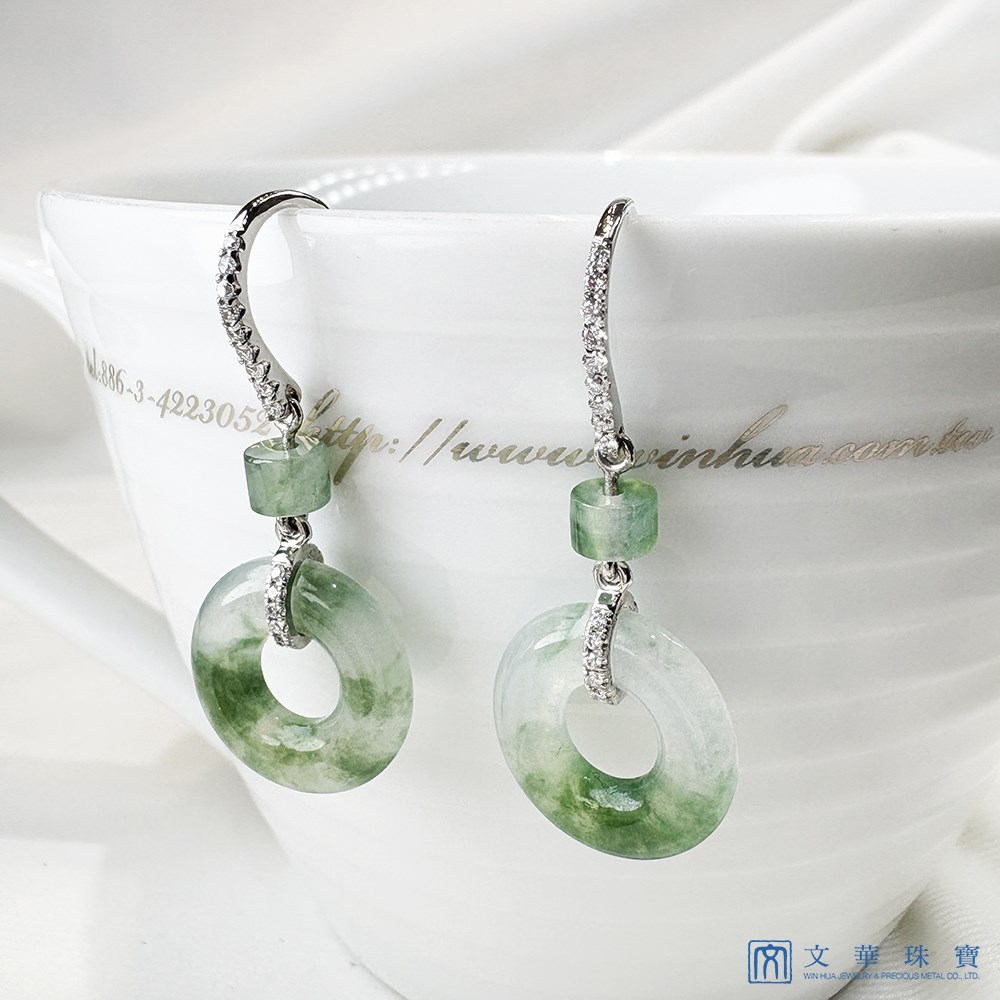 高冰飄綠平安環鑽石耳環