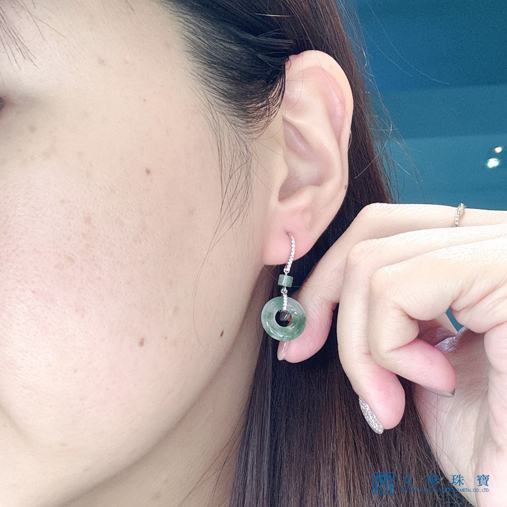 高冰飄綠平安環鑽石耳環