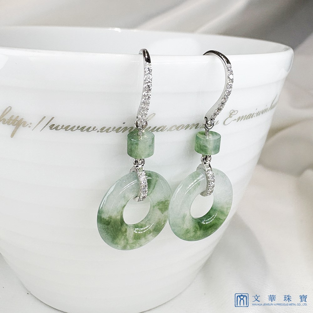高冰飄綠平安環鑽石耳環