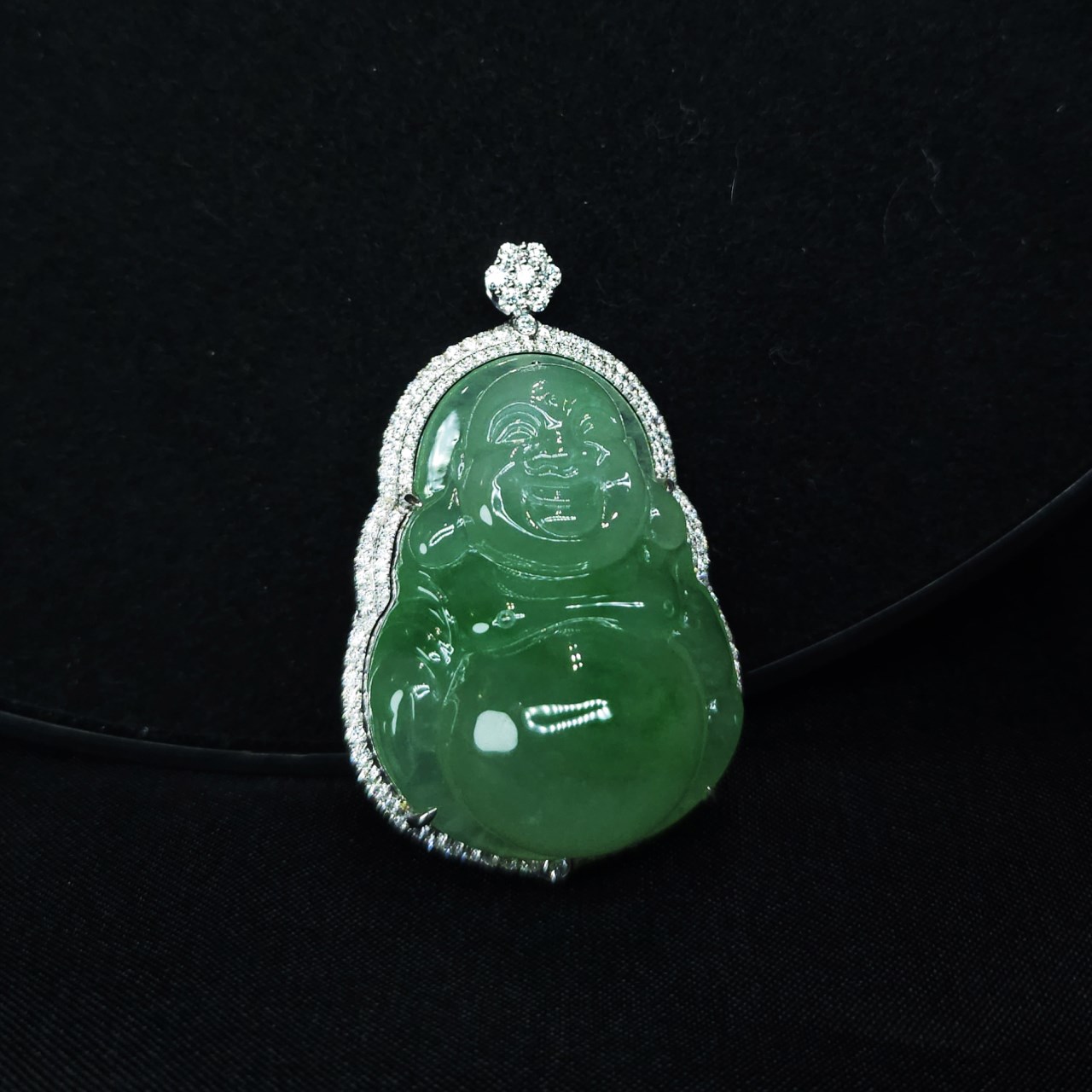 翡翠玻璃種翠綠彌勒佛鑽墜