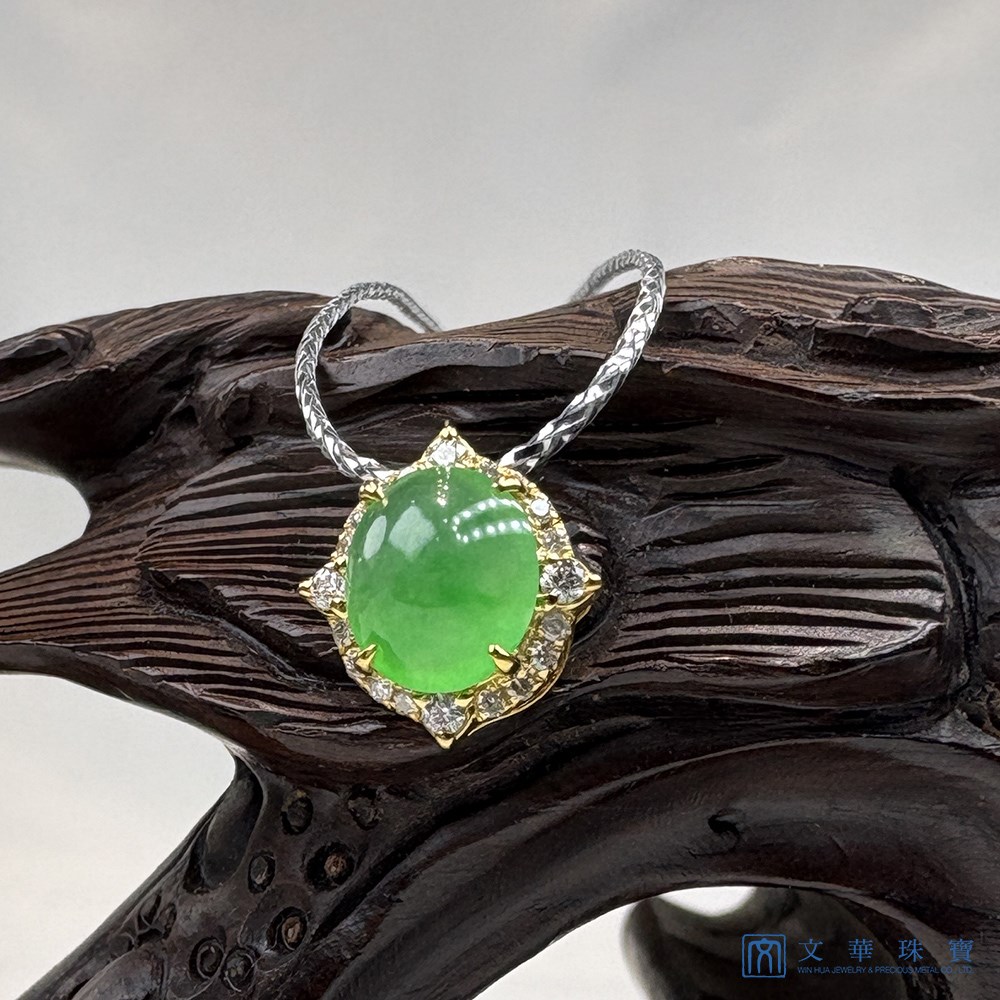 玻璃種陽綠蛋面黃K鑽墜