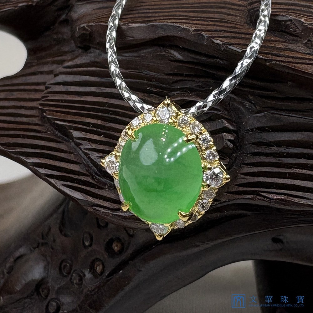 玻璃種陽綠蛋面黃K鑽墜