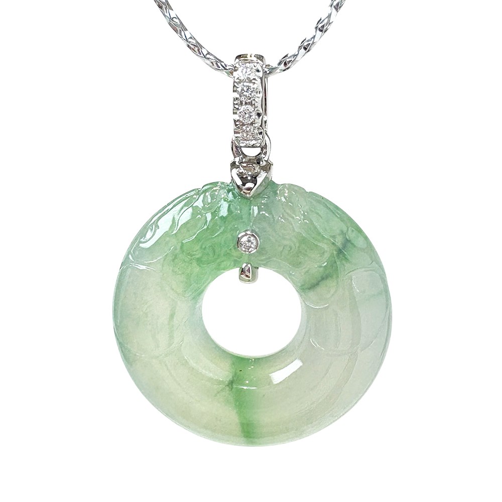 冰種飄綠雙龍平安環玉墜