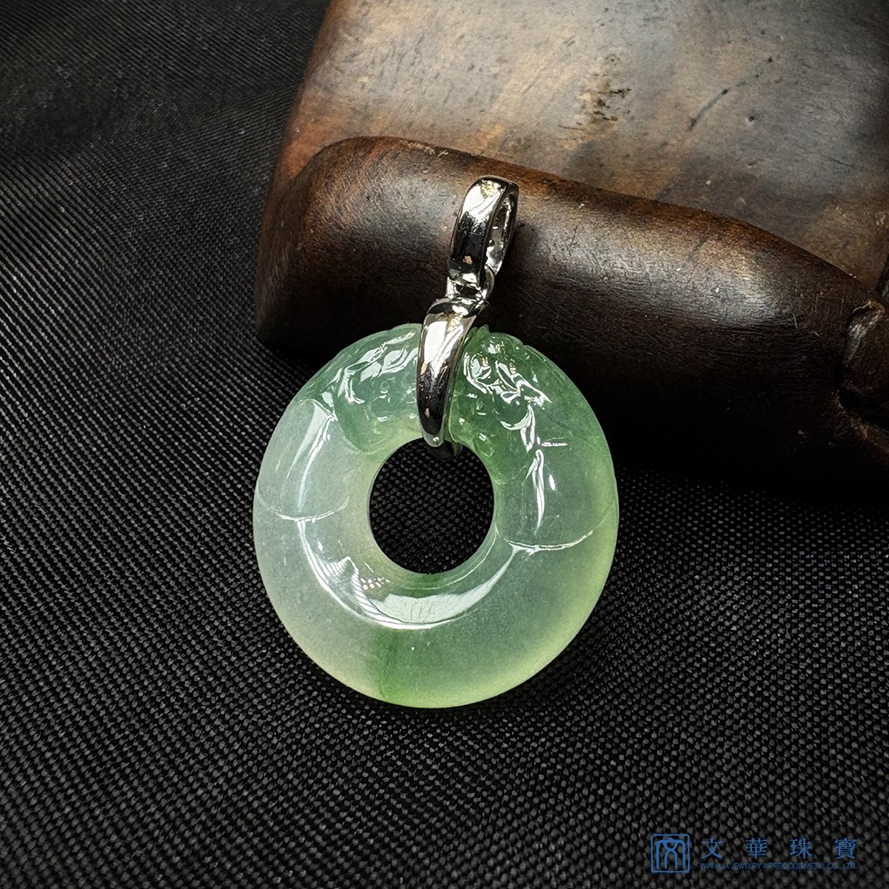 冰種飄綠雙龍平安環玉墜