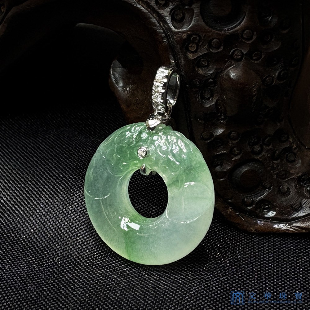 冰種飄綠雙龍平安環玉墜