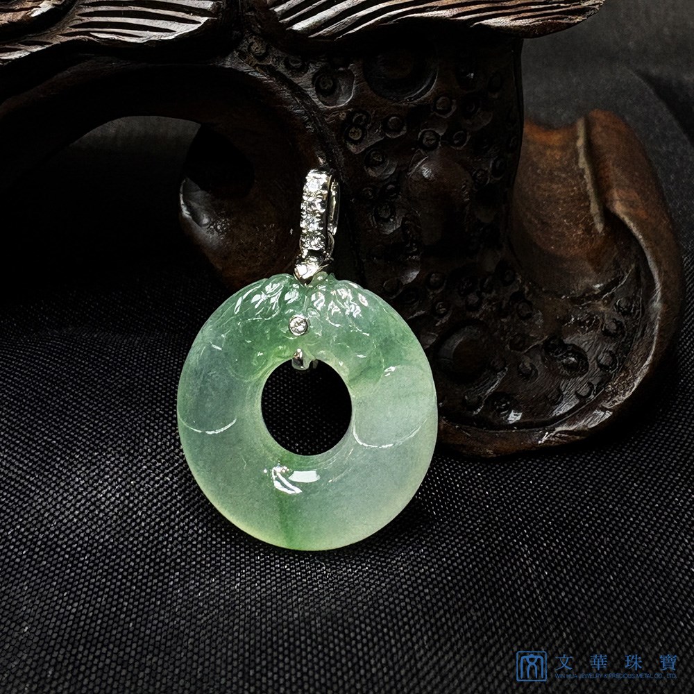 冰種飄綠雙龍平安環玉墜