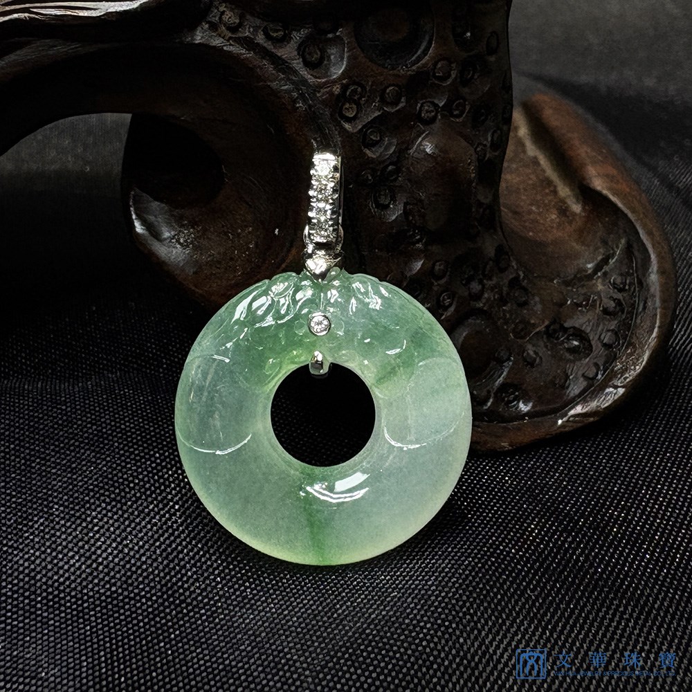 冰種飄綠雙龍平安環玉墜