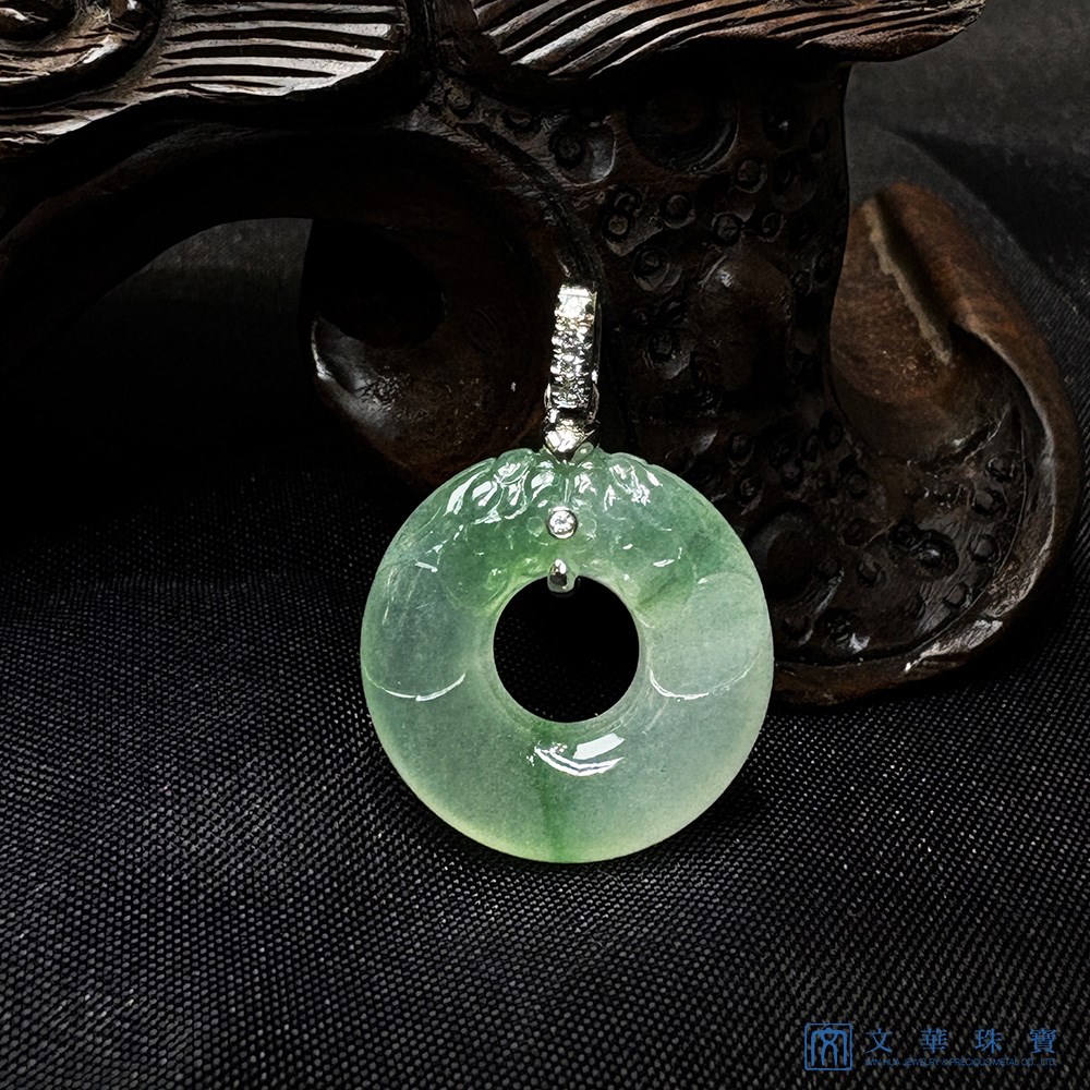 冰種飄綠雙龍平安環玉墜