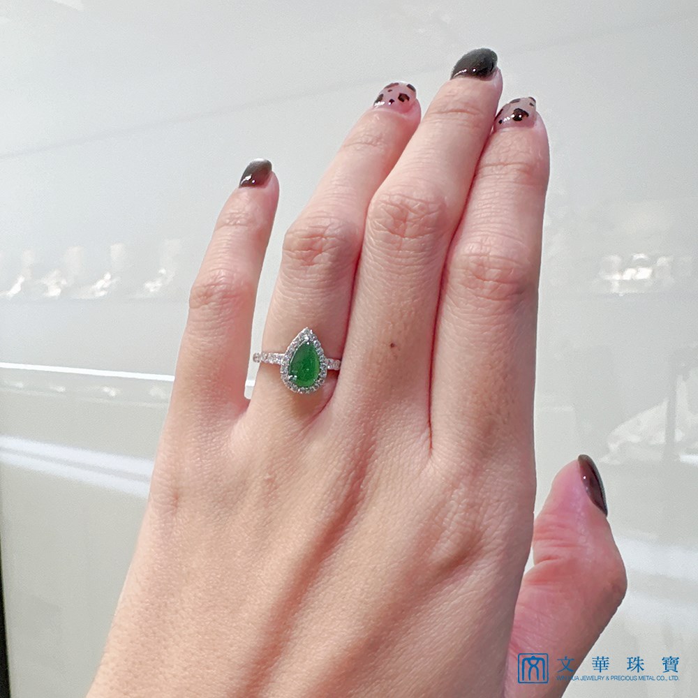 冰種翡翠水滴鑽戒 國際圍11號