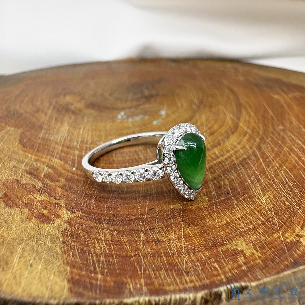 冰種翡翠水滴鑽戒 國際圍11號
