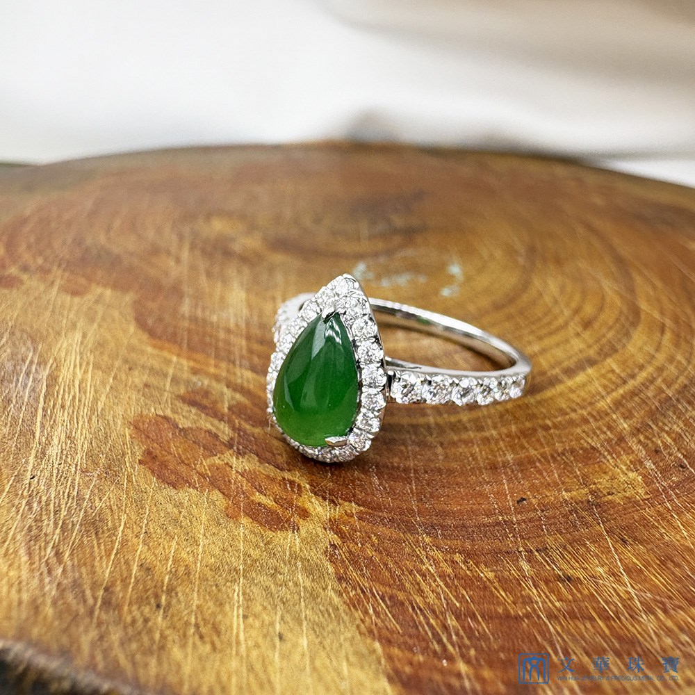 冰種翡翠水滴鑽戒 國際圍11號