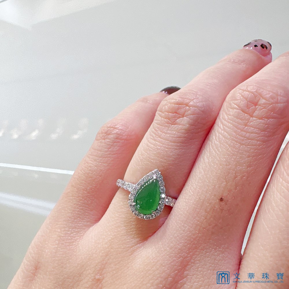 冰種翡翠水滴鑽戒 國際圍11號