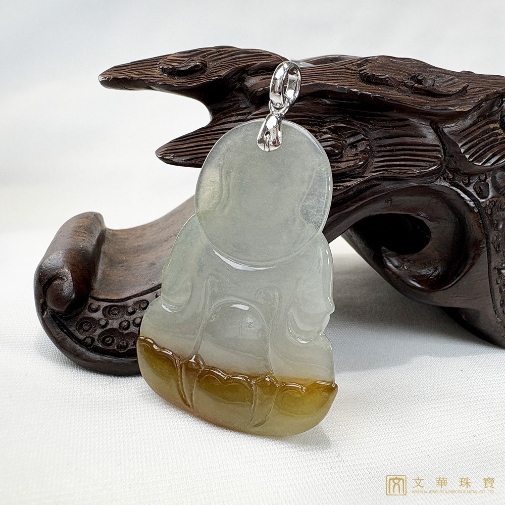 冰種巧色黃翡觀音玉墜