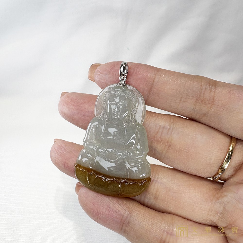 冰種巧色黃翡觀音玉墜