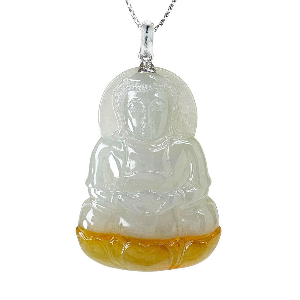 冰種巧色黃翡觀音玉墜