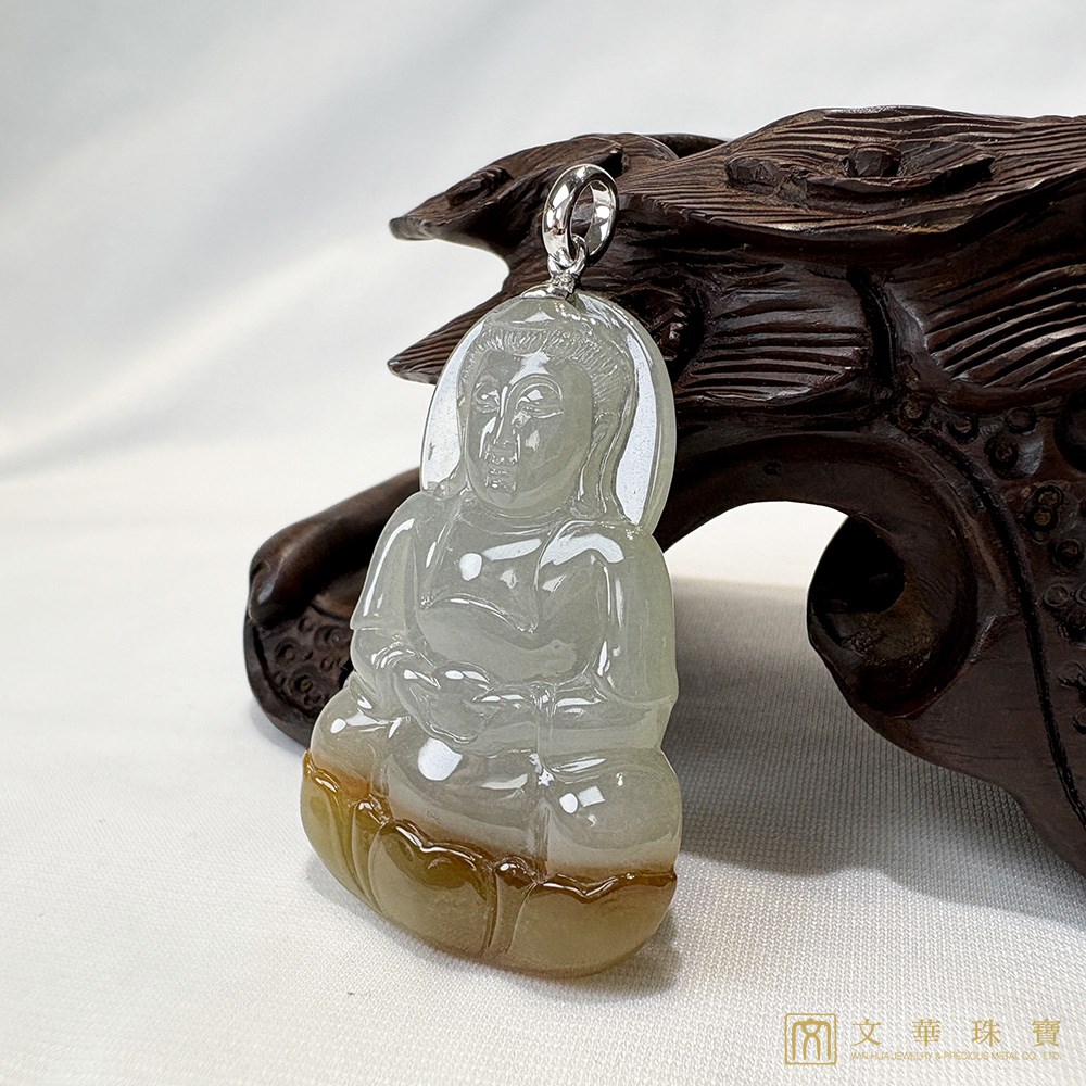 冰種巧色黃翡觀音玉墜