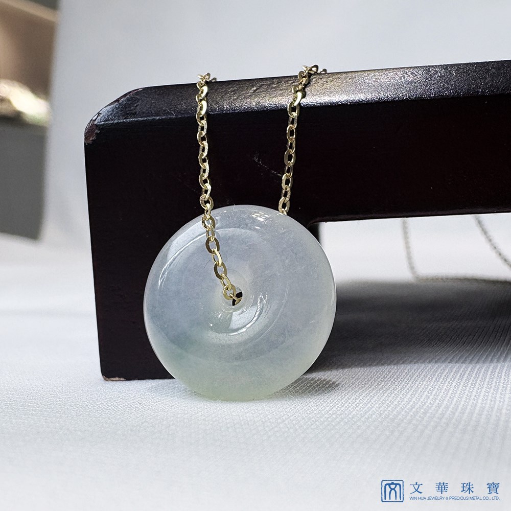 冰種淡綠平安扣黃K金項鍊 18K金