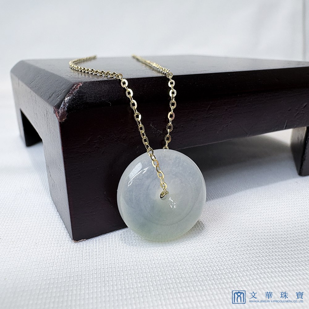 冰種淡綠平安扣黃K金項鍊 18K金