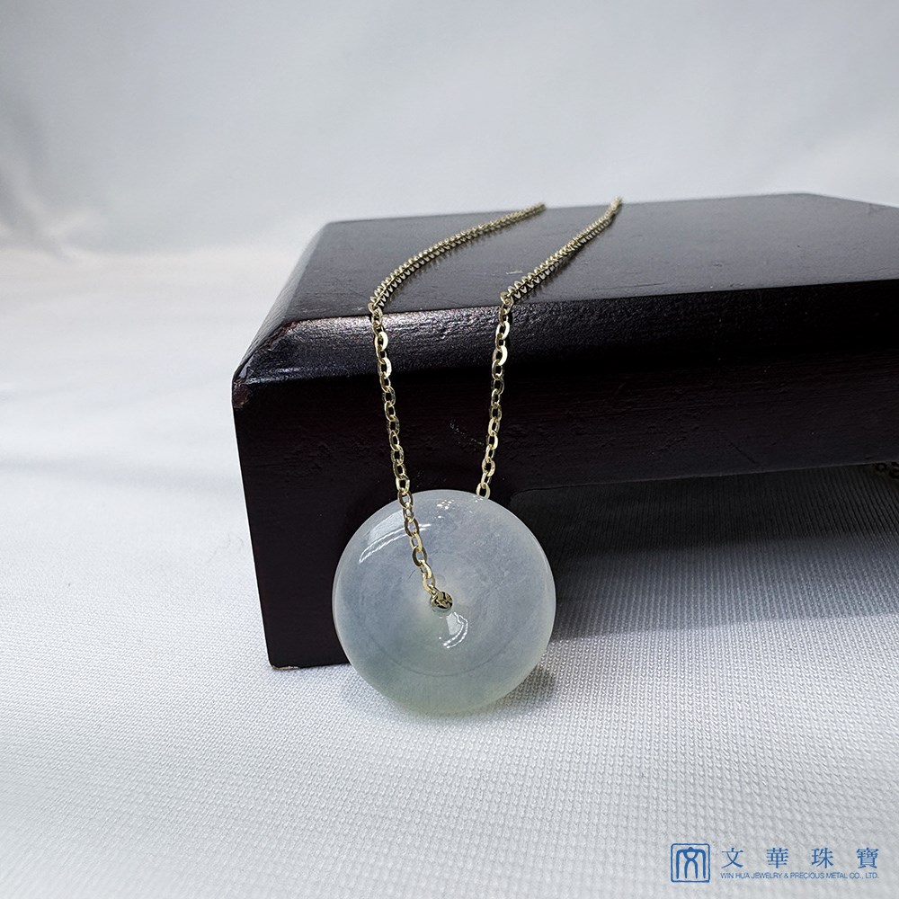 冰種淡綠平安扣黃K金項鍊 18K金