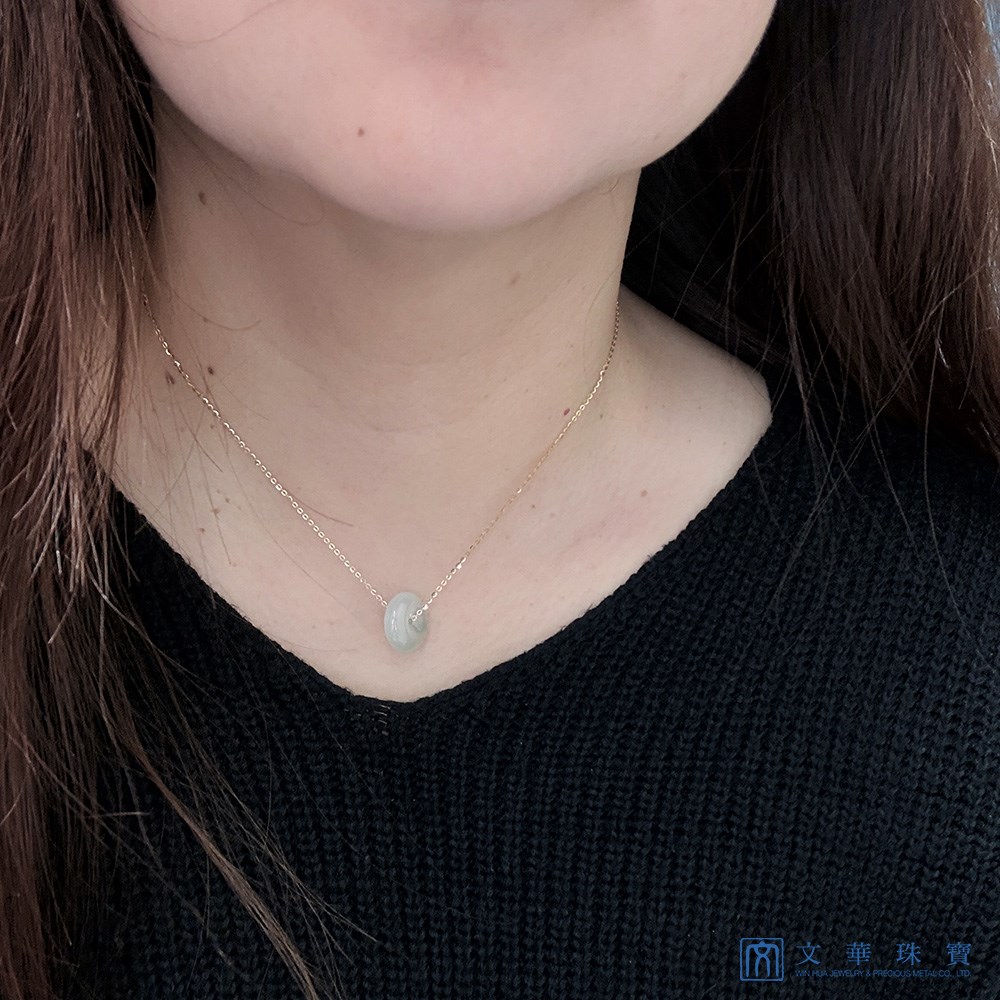 冰種淡綠平安扣黃K金項鍊 18K金