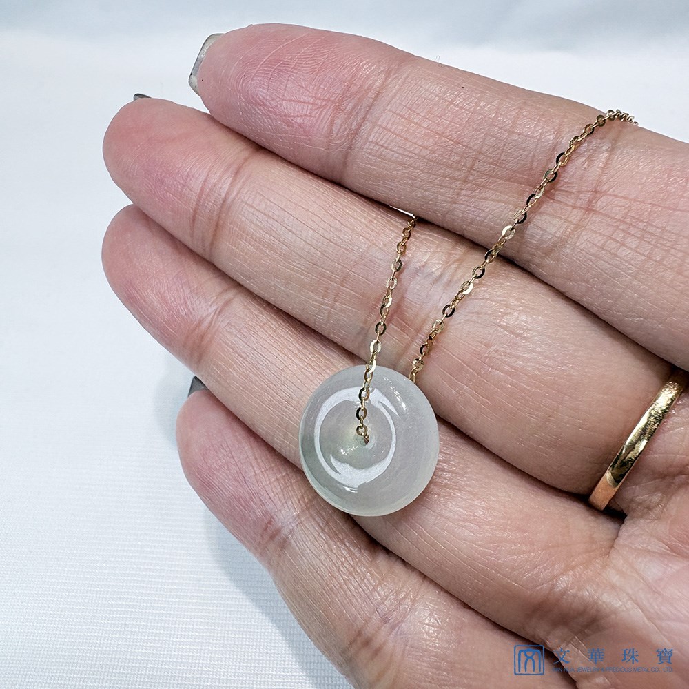 冰種淡綠平安扣黃K金項鍊 18K金