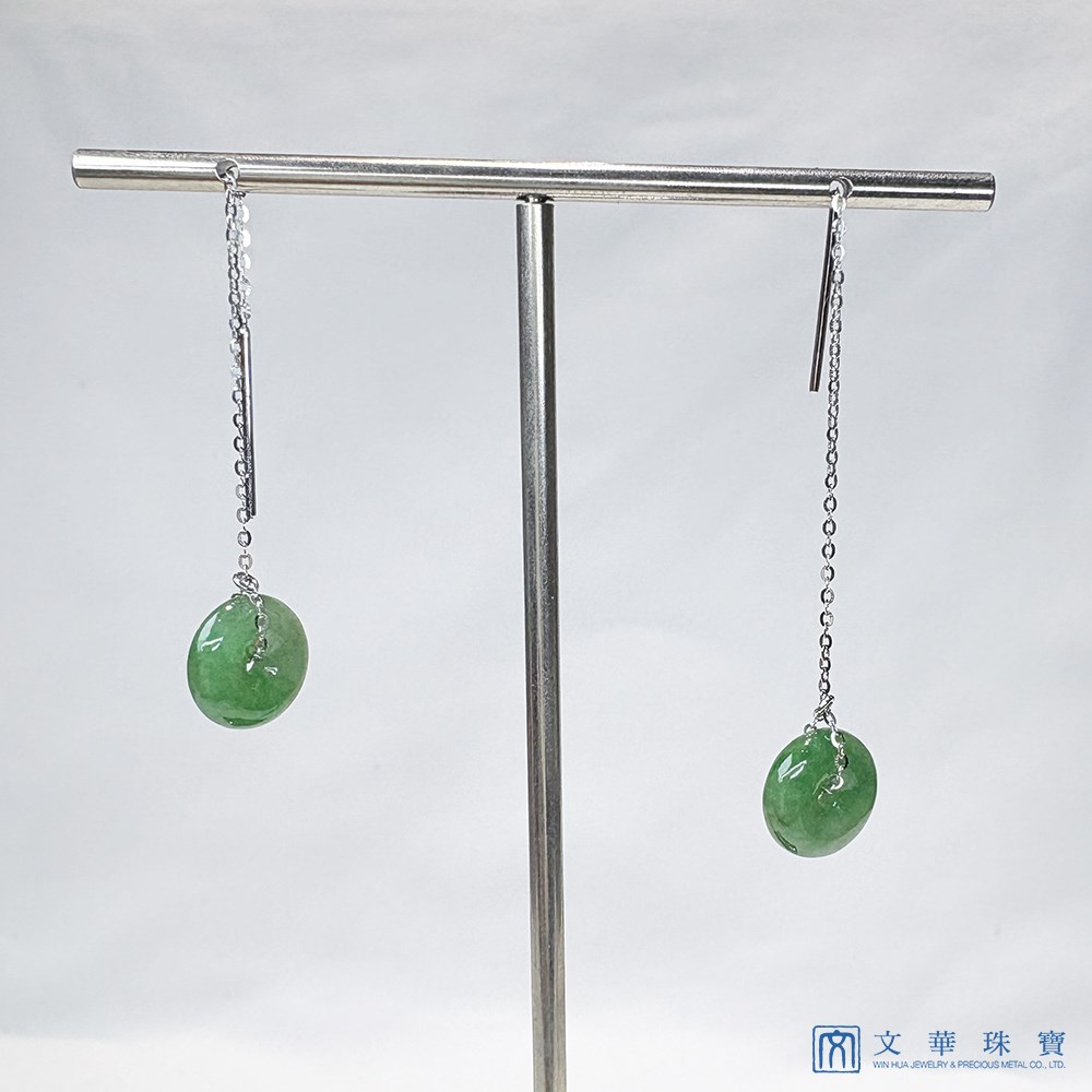 翠綠平安扣白k金耳線式耳環