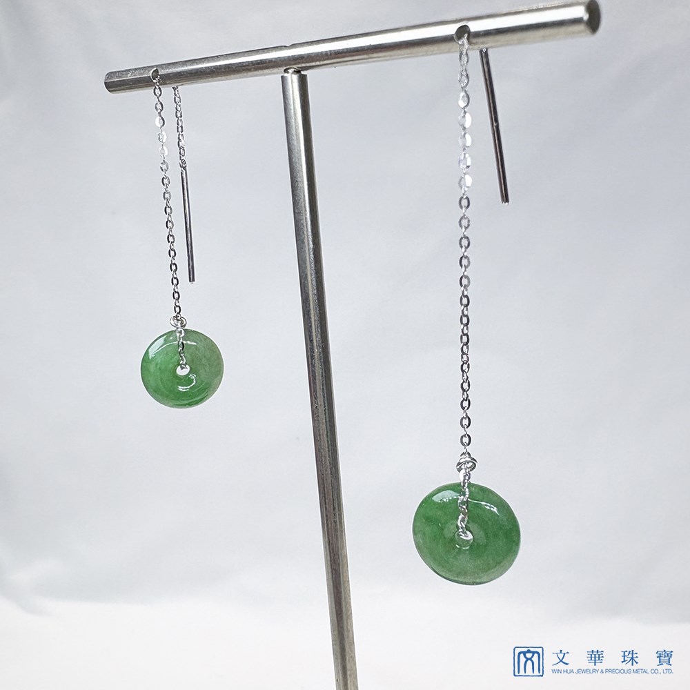 翠綠平安扣白k金耳線式耳環