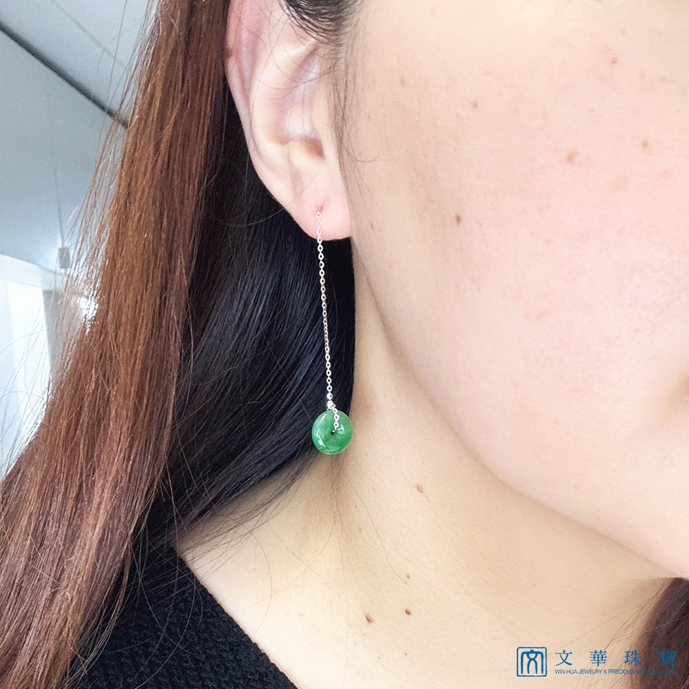 翠綠平安扣白k金耳線式耳環