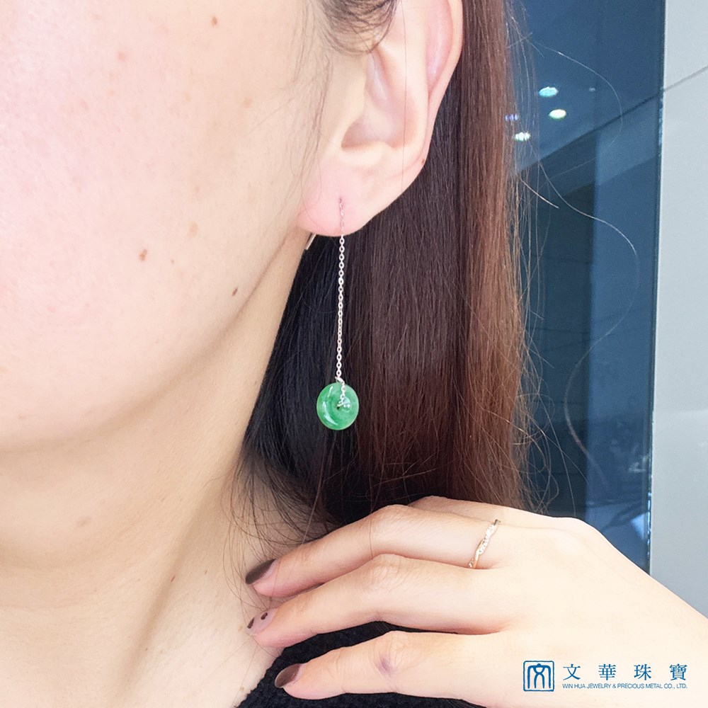 翠綠平安扣白k金耳線式耳環